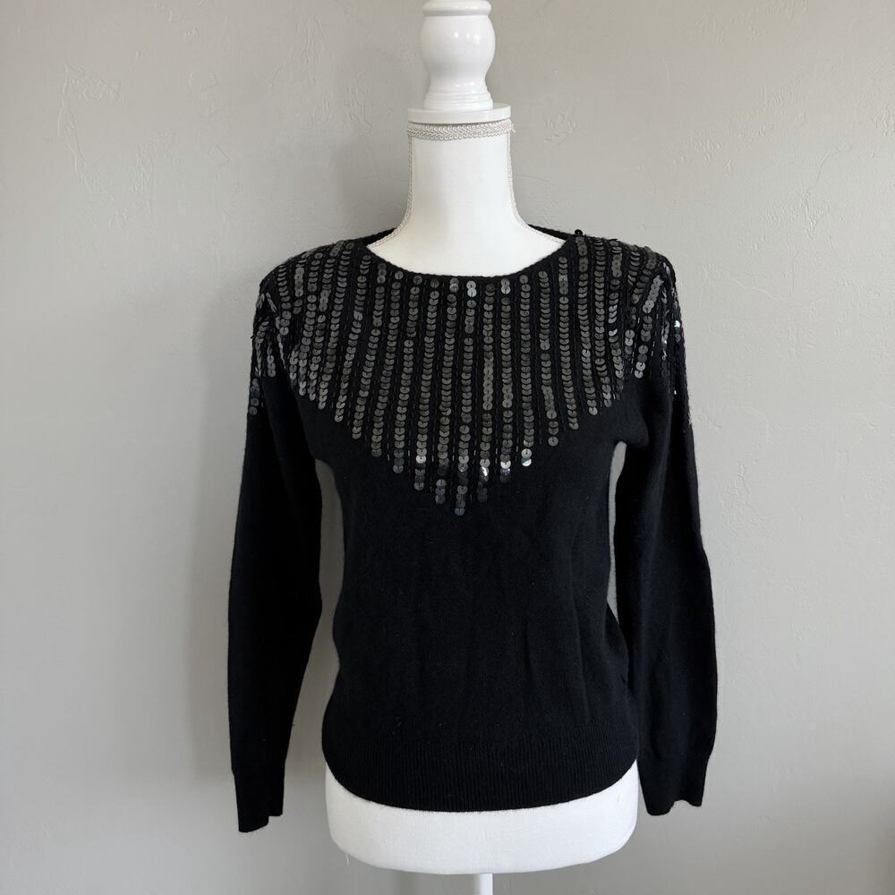 Vintage 80’s Lambswool Angora Women’s Sweater Small Black Sequins Shoulder Pads - Picture 12 of 12